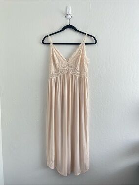 Anthropologie Eberjey Colette Long Gown in Pink Tan Maxi Dress Womens Size Large